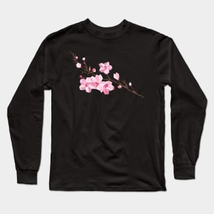 Geometric Japanese Sakura - Cherry Blossoms on White Background Long Sleeve T-Shirt